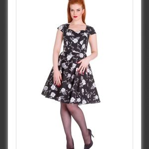 Black and white floral swing dress