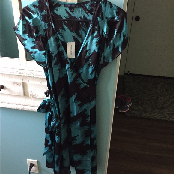 Green and black wrap dress