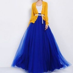 Sapphire blue long tulle-like skirt