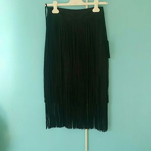 Zara Suede -Like Fringe Skirt