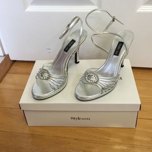Sliver strappy kitten heels by style & co