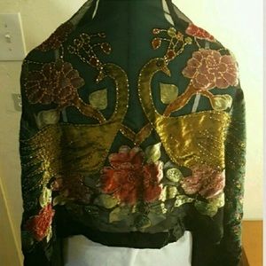Hand beaded silk shawl