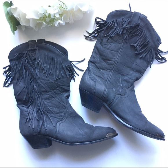Acme Shoes - Acme // Vintage Fringe Cowboy Boots - black