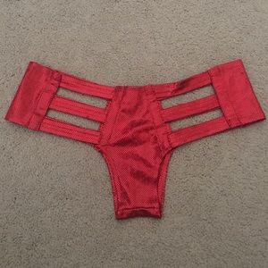 red holographic cut out rave bottoms