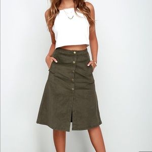 Olive Button Front Skirt