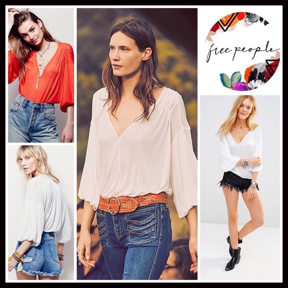 ❗️1-HOUR SALE❗️FREE PEOPLE Boho KNIT Top Peasant - Picture 2 of 5