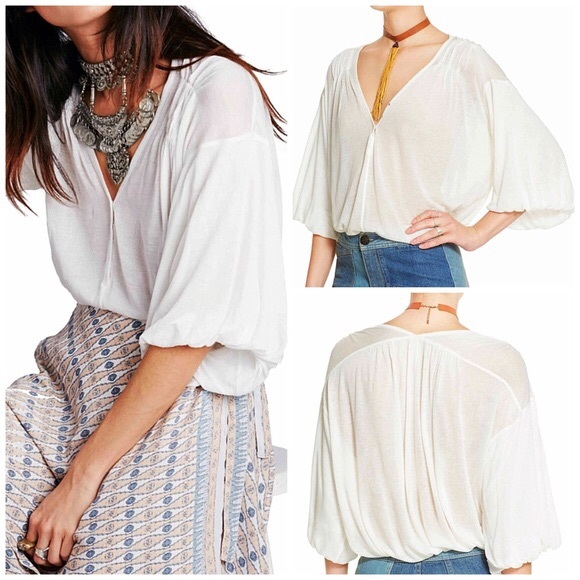❗️1-HOUR SALE❗️FREE PEOPLE Boho KNIT Top Peasant - Picture 3 of 5