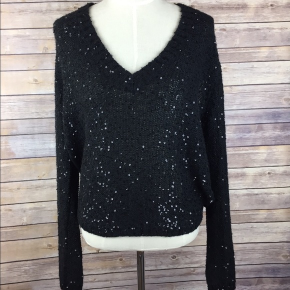 Silence + Noise black sequin Sweater sheer back