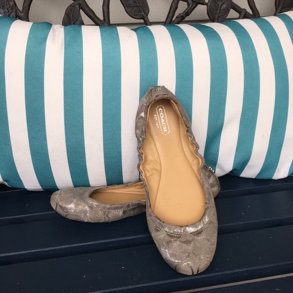 Coach Shoes - Silver Metallic Coach Flats