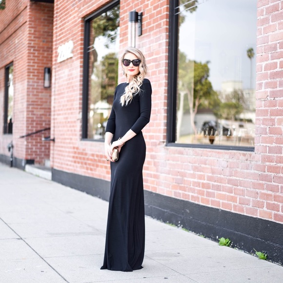 Black Maxi Dress with Deep V Back