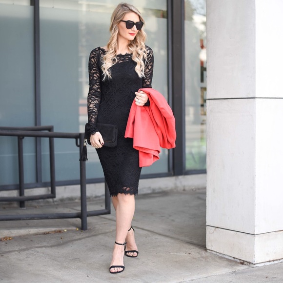 Black Lace 3/4 Sleeve Dress