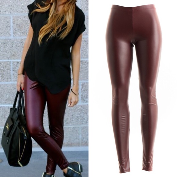 β¨Avery Burgundy Faux Leather Leggingsβ¨ - Picture 2 of 3