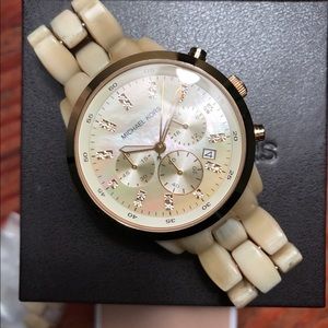 Michael Kors cream pearl and gold watch