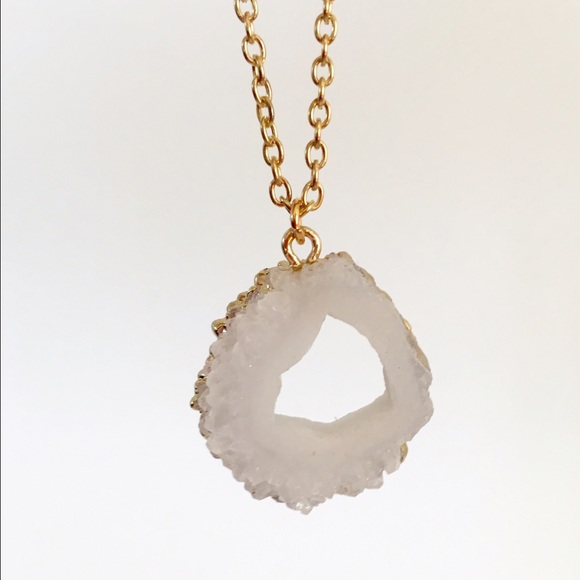 Gold and White Druzy Necklace - Picture 2 of 2