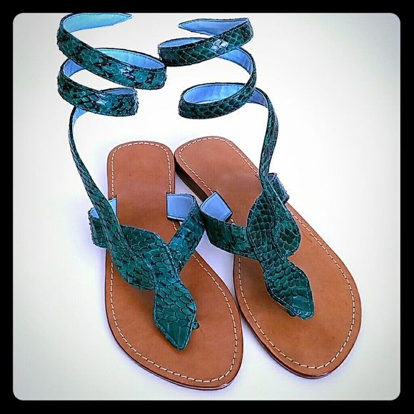 Like New Handmade in Bali Snakeskin Sandals, sz 40 - Picture 1 of 3