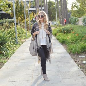 Plaid Poncho in Beige