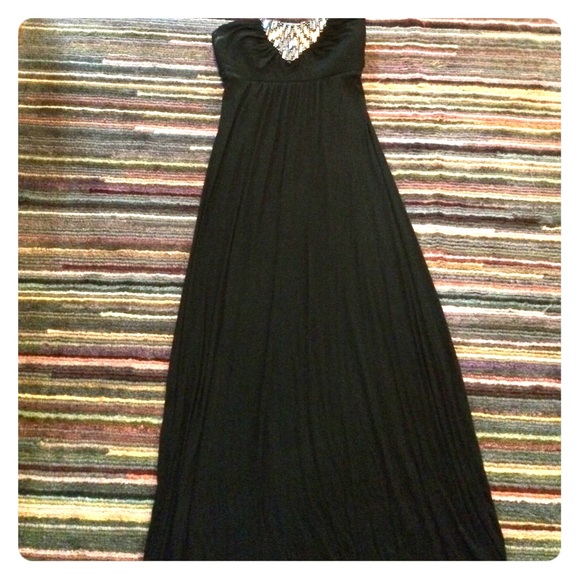 Long comfortable black dress with pretty beading!