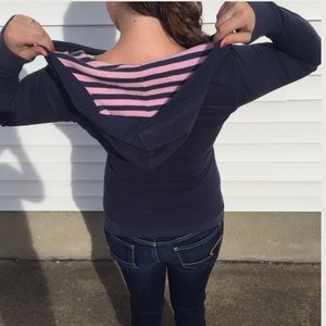Navy Blue Striped Hooded Shirt