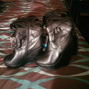 Black Wedge Knee Boots