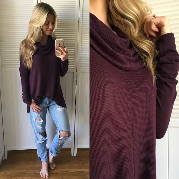 Tops - Sold Out • Rich Deep Purple Thermal Cowl Neck