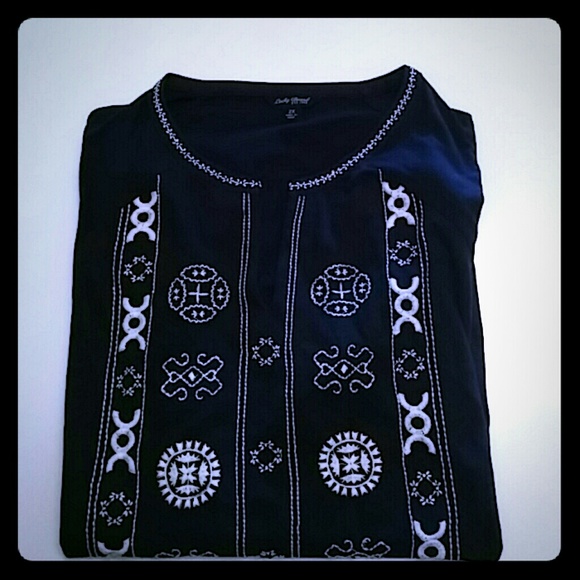 Lucky Brand Dark Blue Embroidered Top 2XL