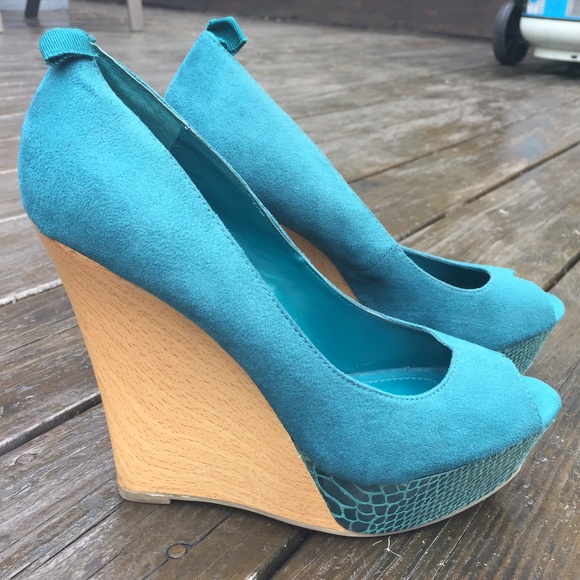 J. Lopez Suede Platform Wood Wedges