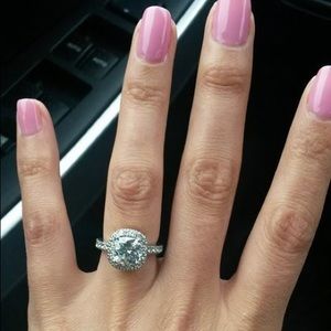 Moissanite engagement ring. Cushion cut.