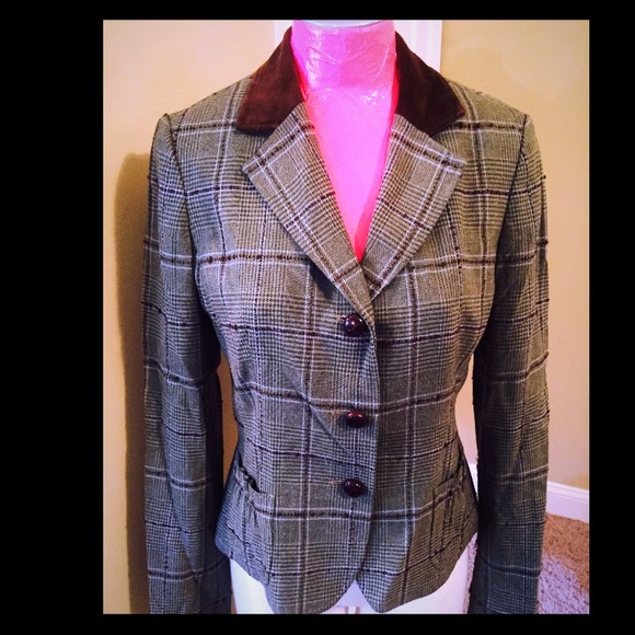 Green and brown plaid blazer