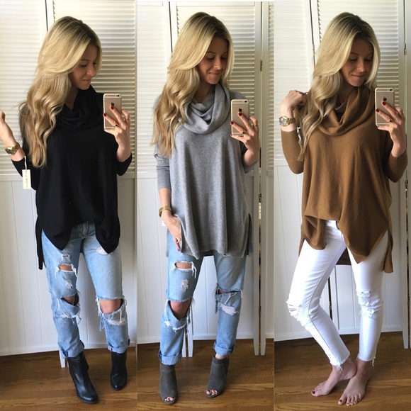 ✨Sale/Last • Pitch Black 3/4 Sleeve Cowl Neck - Picture 4 of 4