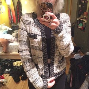 black&white knit sweater with button down front