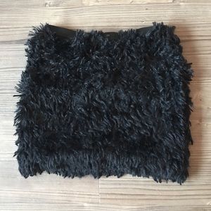 Furry, black faux-fur, stretchy miniskirt