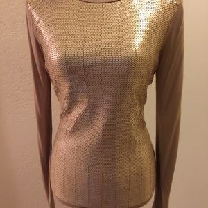Michael Kors gold sequin long sleeve top