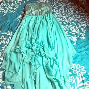 Turquoise & Sequence High-Low & Strapless Dress
