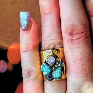 24k gold-plated druzy quartz amethyst ring