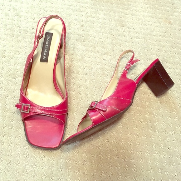 Red open toe sling back heel