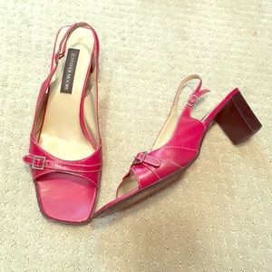 Red open toe sling back heel