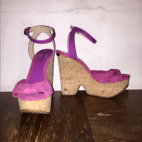 Jimmy Choo suede cork platform wedge heels - Picture 1 of 4