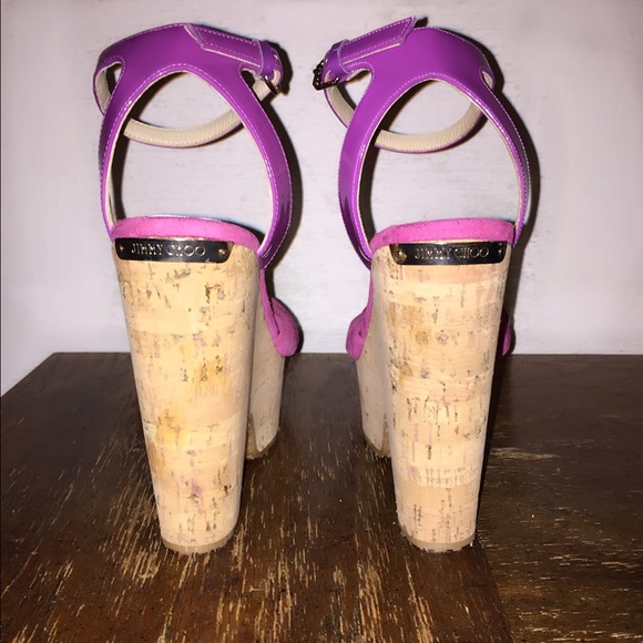 Jimmy Choo suede cork platform wedge heels - Picture 3 of 4