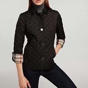 Black quilted Burberry coat
