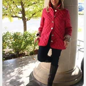 Red Burberry quilted jacket