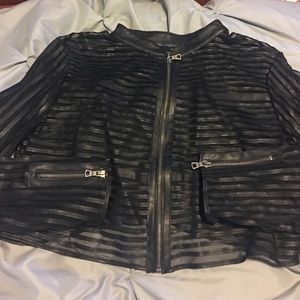 Cropped pleather and sheer jacket