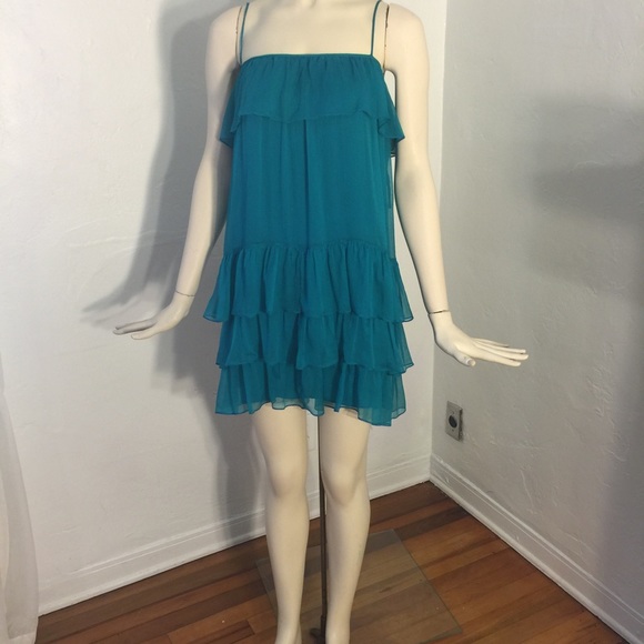 NWT Haute Hippie turquoise tiered ruffle dress.