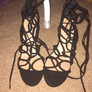 Black lace up strappy heels, worn once