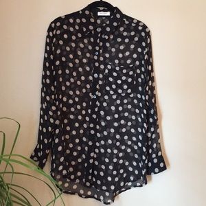 Equipment Sheer Polka Dot Button Down
