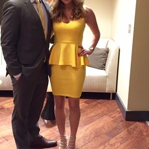 Yellow peplum cocktail dress
