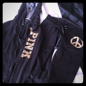 Black peace bling sweats & zip up hooded jacket
