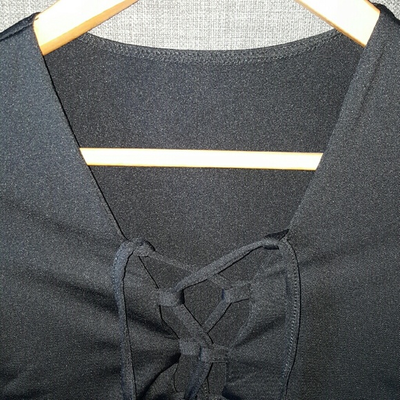 New Black Gypsy LS Lace Up Bodysuit - Picture 3 of 4