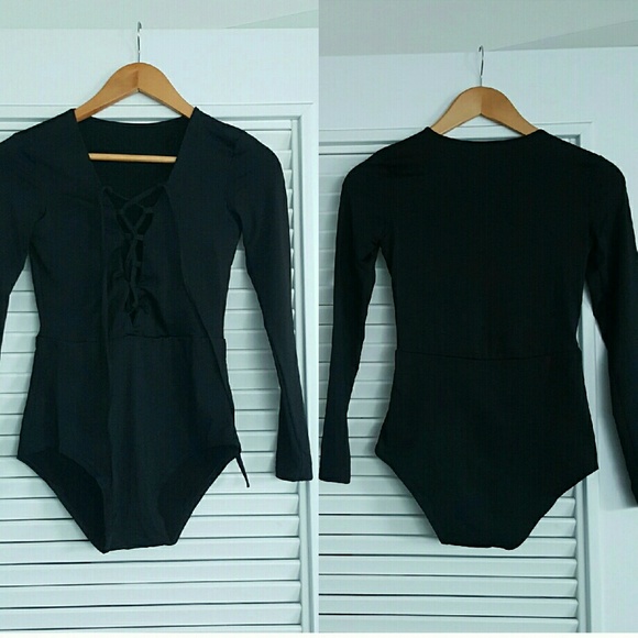 New Black Gypsy LS Lace Up Bodysuit - Picture 2 of 4