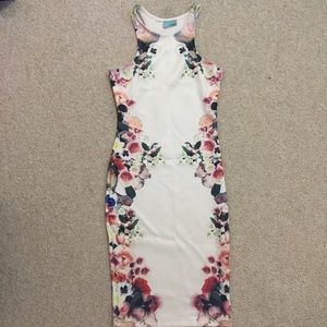 White floral down the sides bodycon midi dress