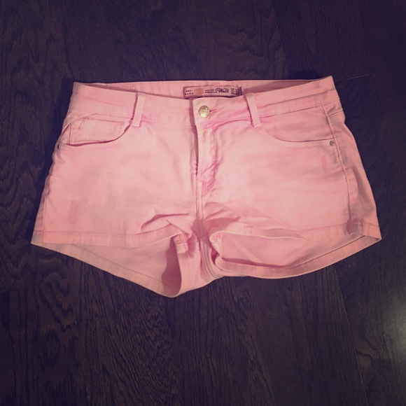 Neon pink denim shorts
